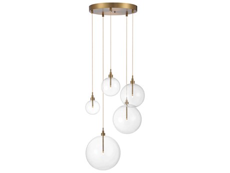 Savoy House Meridian 5-Light Natural Brass Glass LED Globe Pendant