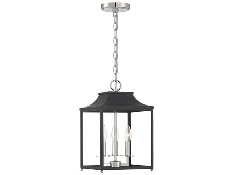 Savoy House Meridian 3-Light Matte Black Polished Nickel Lantern Mini Pendant