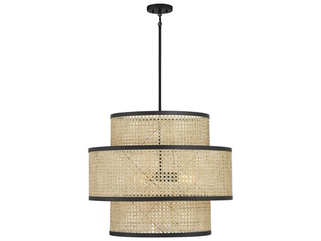 Savoy House Meridian 3-Light Natural Cane Matte Black Drum Tiered Pendant