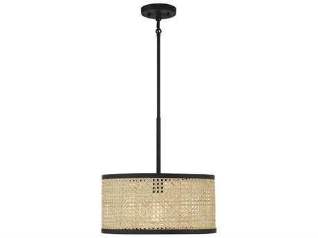 Savoy House Meridian 1-Light Natural Cane Matte Black Drum Pendant