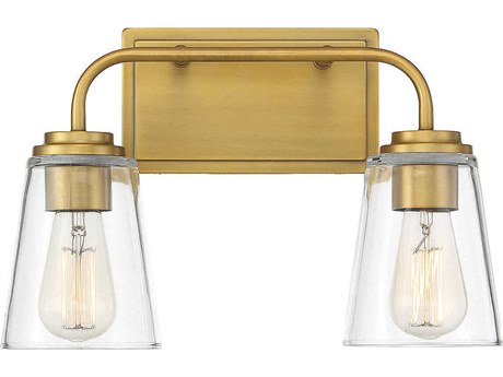 Savoy House Meridian 2-Light Natural Brass Glass Vanity Light