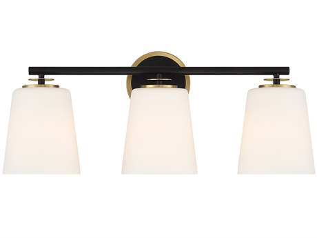 Savoy House Meridian 3-Light Matte Black Natural Brass Glass Vanity Light