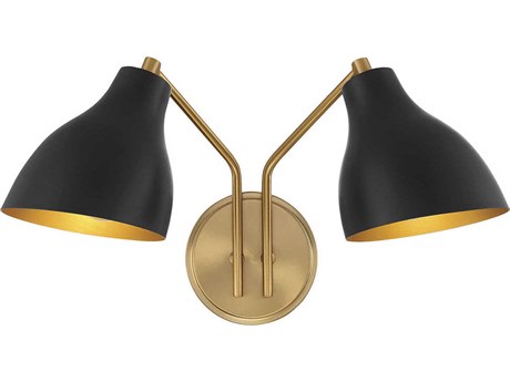 Savoy House Meridian 2-Light Matte Black Natural Brass Wall Sconce