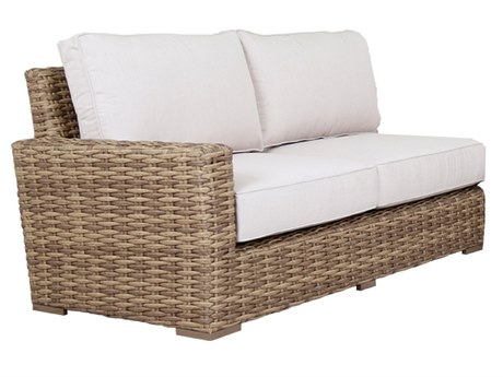 Sunset West Havana Wicker Weathered Tobacco Leaf Left Arm Loveseat Chair in Canvas Flax