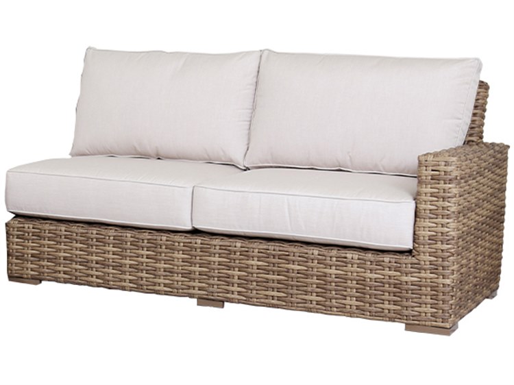 Sunset West Havana Wicker Weathered Tobacco Leaf Right Arm Outdoor Loveseat in Canvas Flax