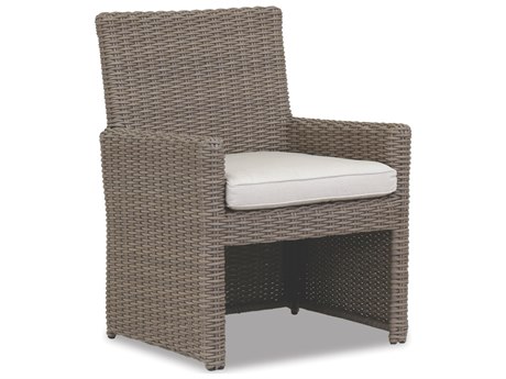 Sunset West Coronado Wicker Driftwood Dining Chair in Canvas Flax with Self Welt