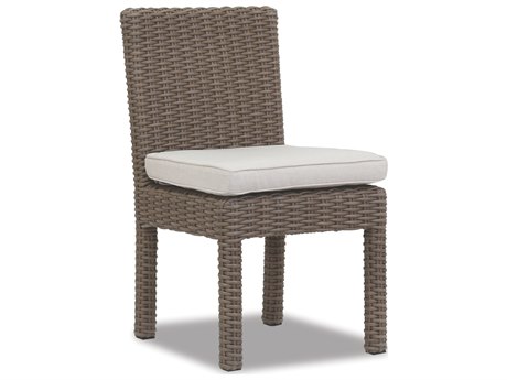 Sunset West Coronado Wicker Driftwood Dining Side Chair in Canvas Flax with Self Welt