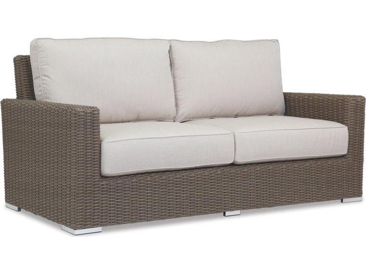 Sunset West Coronado Wicker Driftwood Loveseat in Canvas Flax with Self Welt