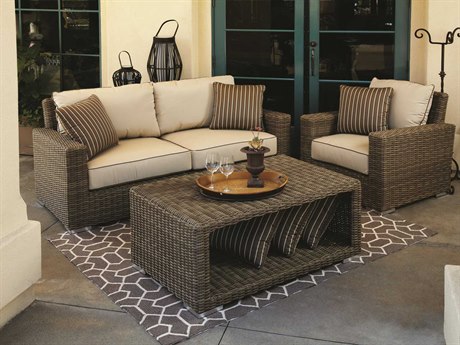 Sunset West Coronado Wicker Loveseat with Club Chair and Coffee Table