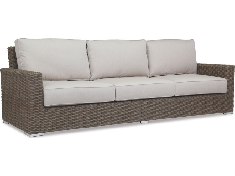 Sunset West Coronado Wicker Driftwood Sofa in Canvas Flax with Self Welt