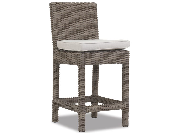 Sunset West Coronado Wicker Driftwood Counter Stool in Canvas Flax with Self Welt