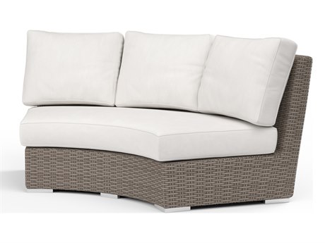 Sunset West Coronado Wicker Driftwood Curved Outdoor Loveseat in Canvas Flax with Self Welt