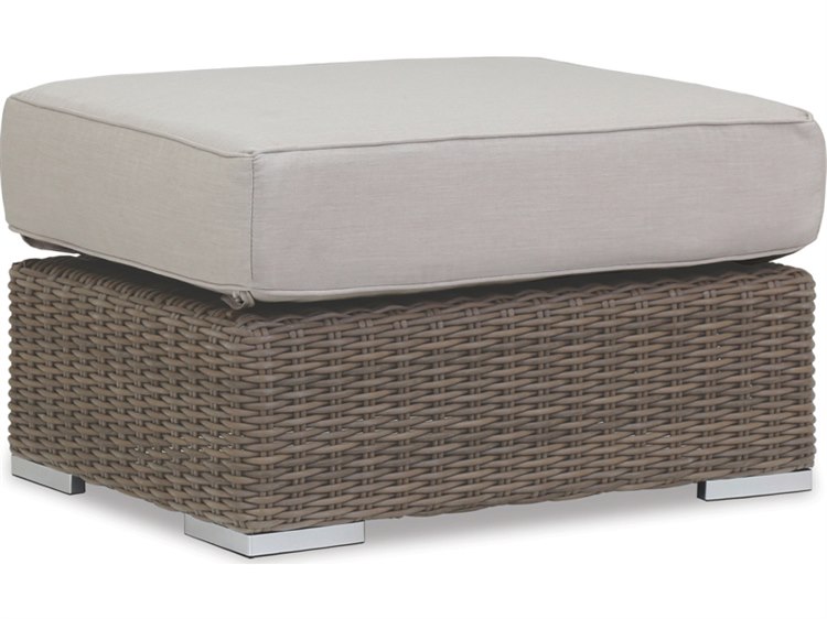 Sunset West Coronado Wicker Driftwood Ottoman in Canvas Flax with Self Welt