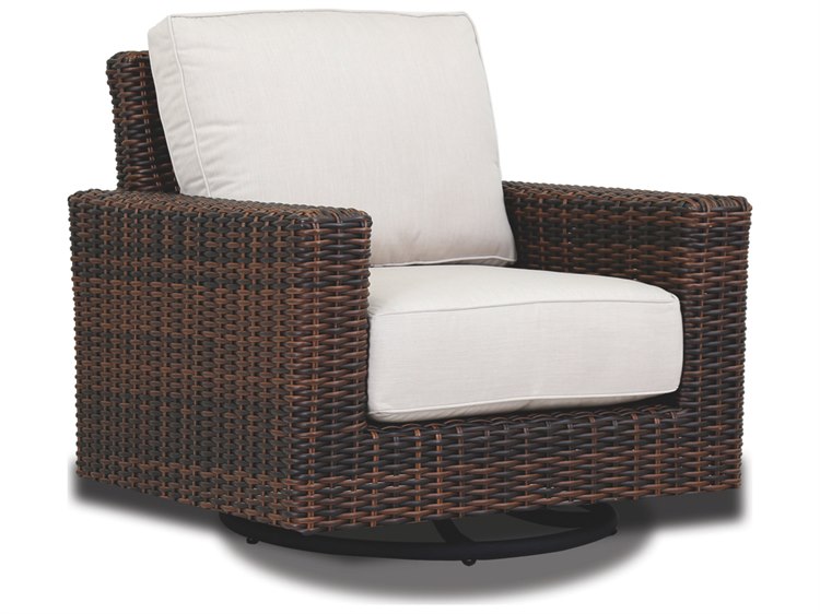 Sunset West Montecito Wicker Swivel Rocker Lounge Chair in Canvas Flax with Self Welt