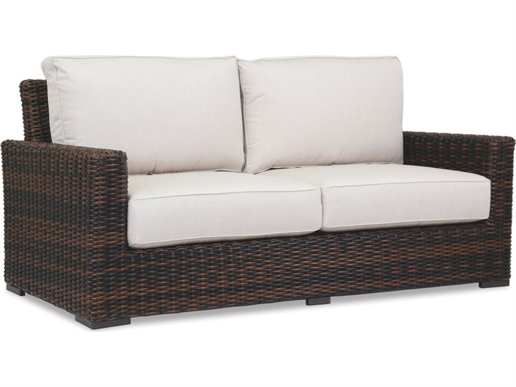 Sunset West Montecito Wicker Loveseat in Canvas Flax with Self Welt