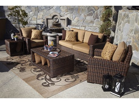 Sunset West Montecito Wicker Lounge Set in Canvas Flax with Self Welt