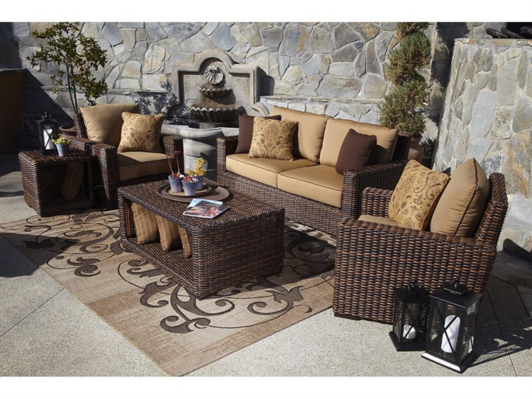 Sunset West Montecito Wicker Loveseat with Club Chairs and Tables