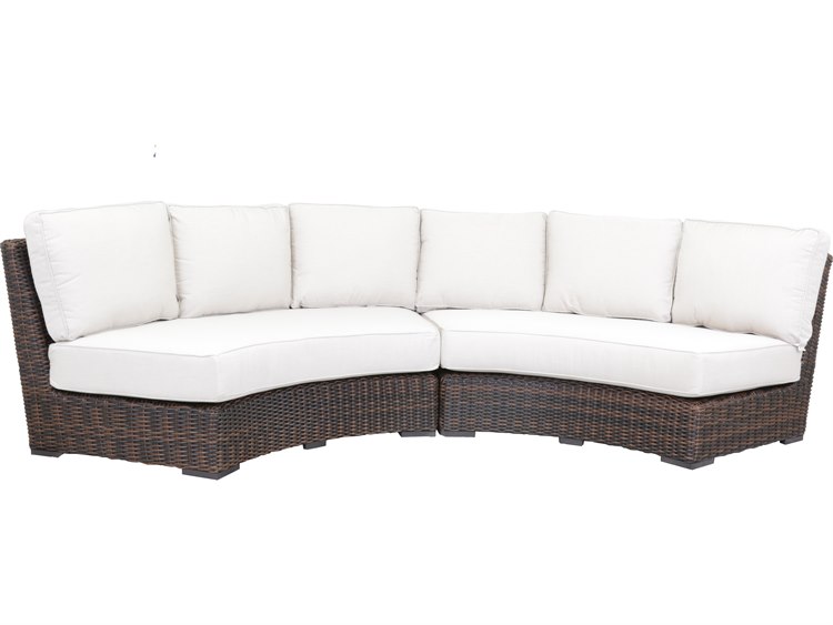 Sunset West Montecito Wicker Curved Loveseat in Canvas Flax with Self Welt
