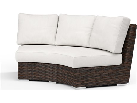 Sunset West Montecito Wicker Curved Patio Loveseat in Canvas Flax with Self Welt