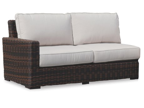 Sunset West Montecito Wicker Tobacco & Cognac Left Arm Loveseat in Canvas Flax with Self Welt