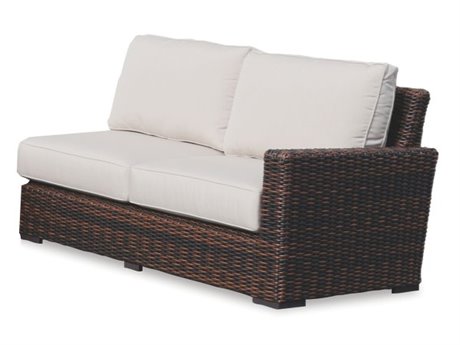 Sunset West Montecito Wicker Tobacco & Cognac Right Arm Loveseat in Canvas Flax with Self Welt