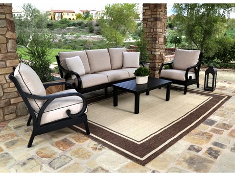 Sunset West Monterey Aluminum Lounge Set in Frequency Sand with Canvas Walnut Welt