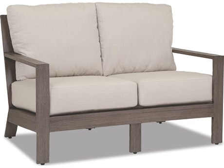 Sunset West Laguna Aluminum Outdoor Patio Loveseat in Canvas Flax