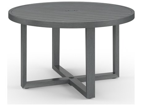 Sunset West Redondo Aluminum Slate 50'' Wide Round Dining Table with Umbrella Hole