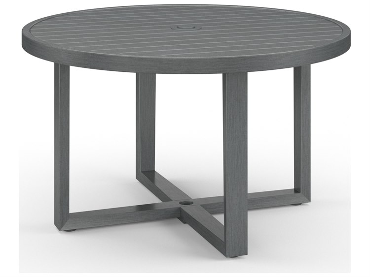 Sunset West Redondo Aluminum Slate Round Outdoor Patio Dining Table with Umbrella Hole