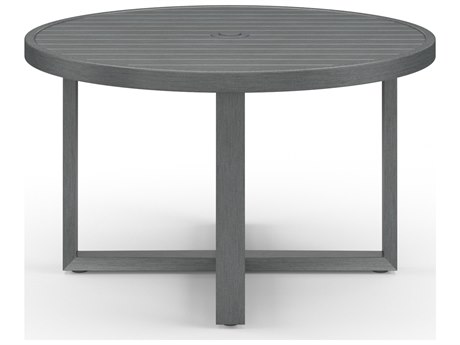 Sunset West Redondo Aluminum Slate 60'' Wide Round Dining Table with Umbrella Hole