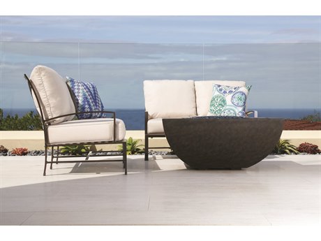 Sunset West La Jolla Aluminum Espresso Fire Pit Lounge Chair in Canvas Flax with Self Welt