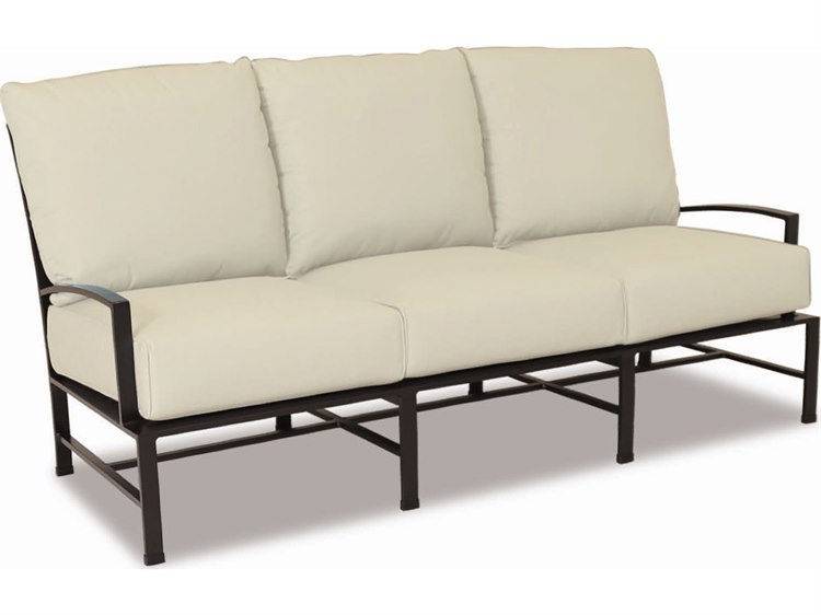 Sunset West La Jolla Aluminum Espresso Sofa in Canvas Flax with Self Welt