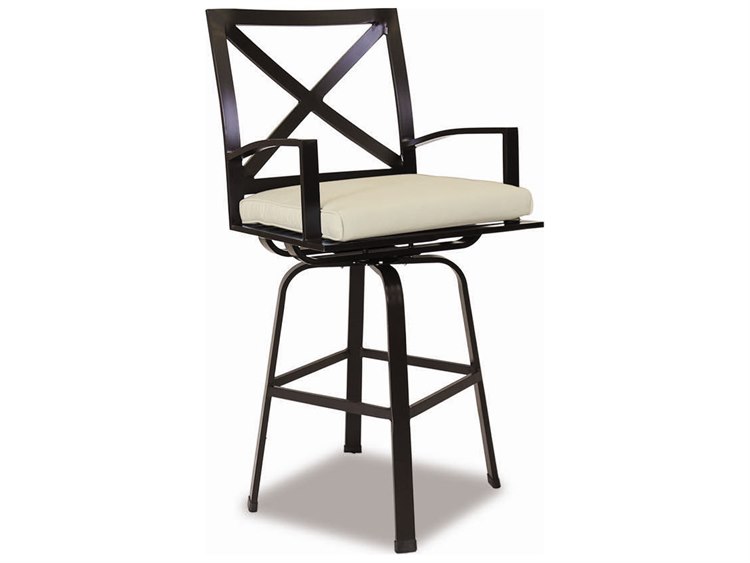 Sunset West La Jolla Aluminum Espresso Swivel Counter Stool in Canvas Flax with Self Welt