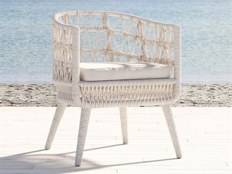 Sunset West Dana Wicker Cushion Dining Chair in Linen Canvas with Self Welt