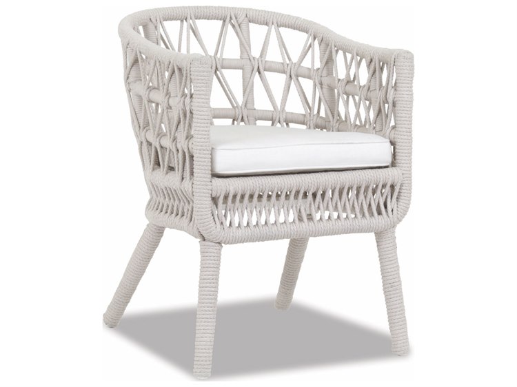 Sunset West Dana Wicker Cushion Dining Chair in Linen Canvas with Self Welt
