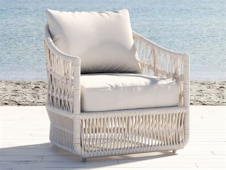 Sunset West Dana Wicker Cushion Lounge Chair in Linen Canvas with Self Welt