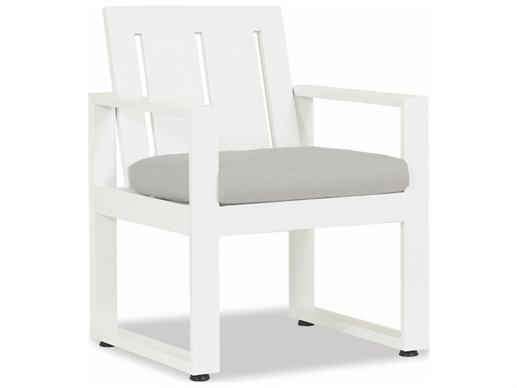 Sunset West Newport Frosted White Aluminum Dining Arm Chair in Cast Silver