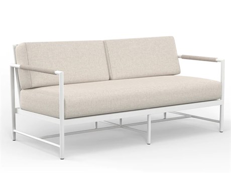Sunset West Sabbia Aluminum Natural Rope with Satin White Loveseat in Echo Ash