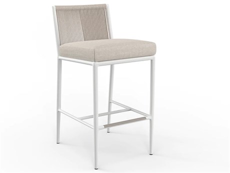 Sunset West Sabbia Custom Aluminum Natural Rope with Satin White Barstool in Echo Ash