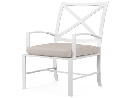 Sunset West Bristol Aluminum Frost Dining Arm Chair in Canvas Flax with self welt