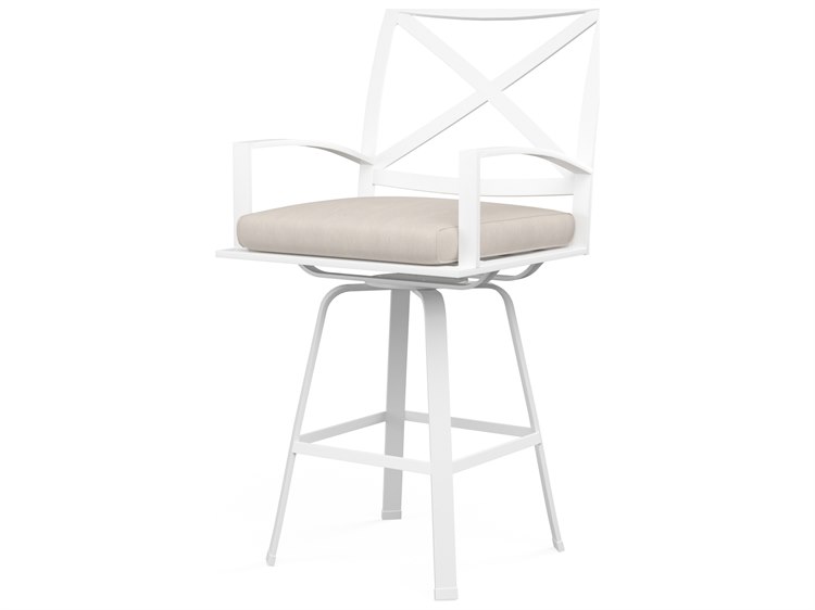 Sunset West Bristol Aluminum Frost Swivel Barstool in Canvas Flax with self welt