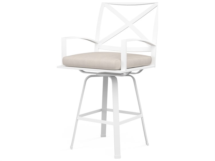 Sunset West Bristol Aluminum Frost Swivel Counter stool in Canvas Flax with self welt