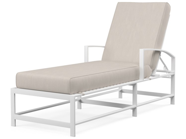 Sunset West Bristol Aluminum Frost Chaise Lounge in Canvas Flax with self welt