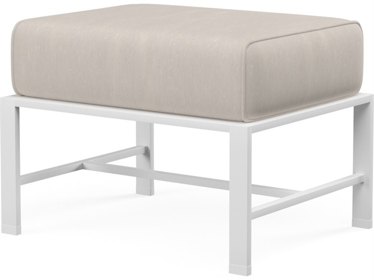 Sunset West Bristol Aluminum Frost Outdoor Patio Ottoman in Canvas Flax with self welt