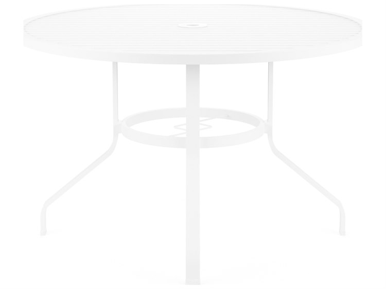 Sunset West Bristol Aluminum Frost Round Outdoor Dining Table with Umbrella Hole
