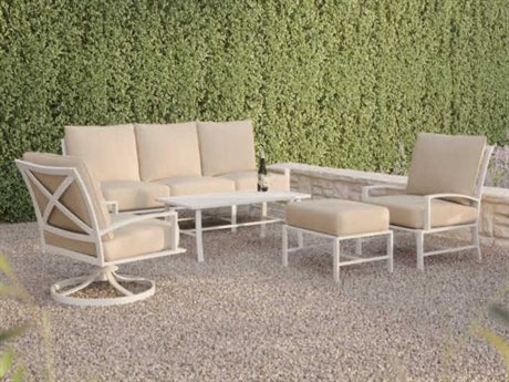 Sunset West Bristol Aluminum Frost Lounge Set in Canvas Flax with self welt