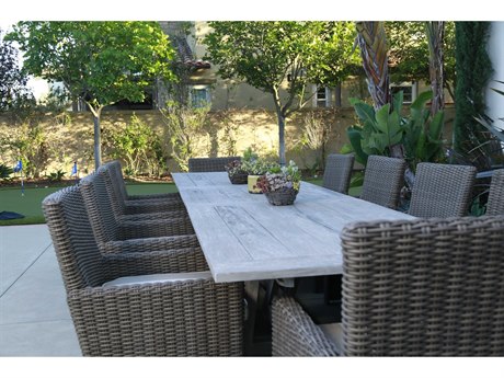 Sunset West Coronado Wicker Driftwood Dining Set in Canvas Flax with Self Welt