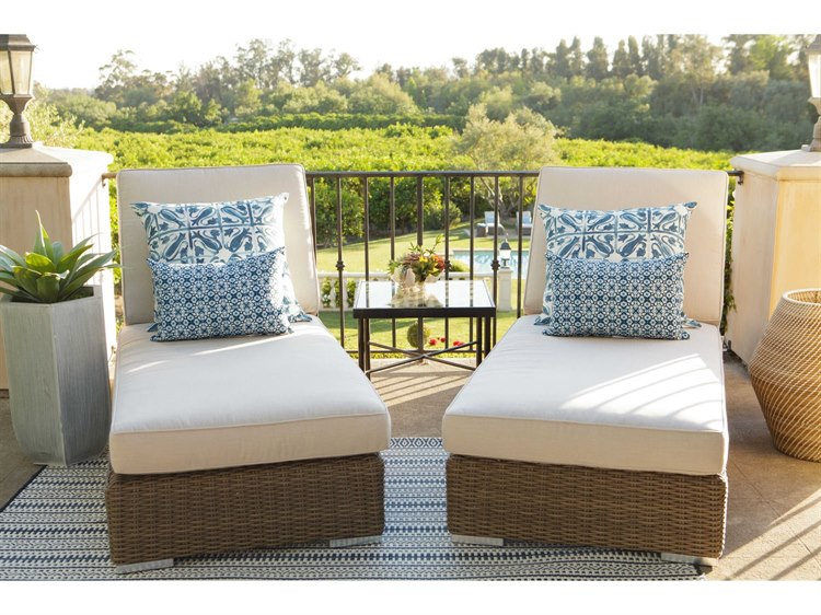 Sunset West Coronado Wicker Driftwood Patio Lounge Set in Canvas Flax with Self Welt
