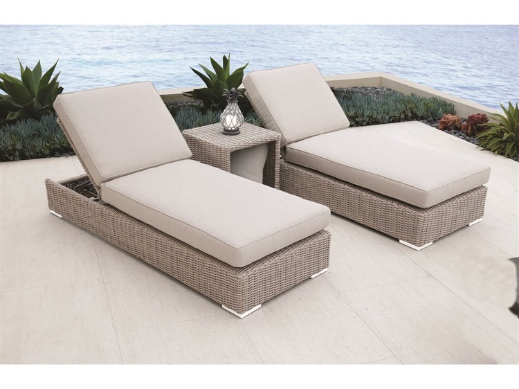 Sunset West Coronado Wicker Driftwood Patio Lounge Set in Canvas Flax with Self Welt