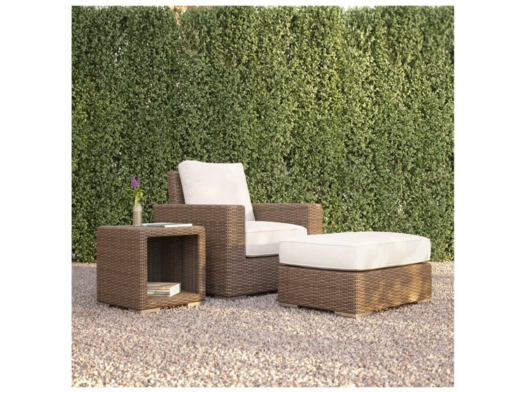 Sunset West Coronado Wicker Driftwood Outdoor Patio Lounge Set in Canvas Flax with Self Welt